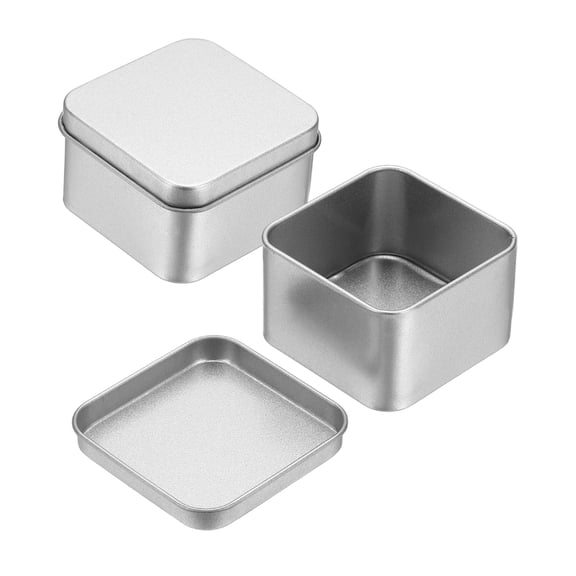 Uxcell 2Pcs Metal Tin Box, 2.4x1.5" Square Empty Tinplate Containers with Lid Portable Storage Box Candy Jars for Valentine's Day, Candle Jewelry Craft Storage Home Organizer, Silver