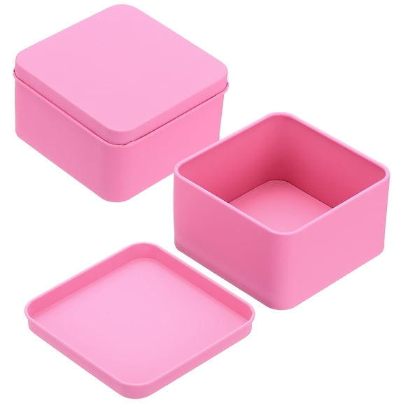 Uxcell 2Pcs Metal Tin Box, 3.1x1.8" Square Empty Tinplate Containers with Lid Portable Storage Box Candy Jars for Valentine's Day, Candle Jewelry Craft Storage Home Organizer, Pink