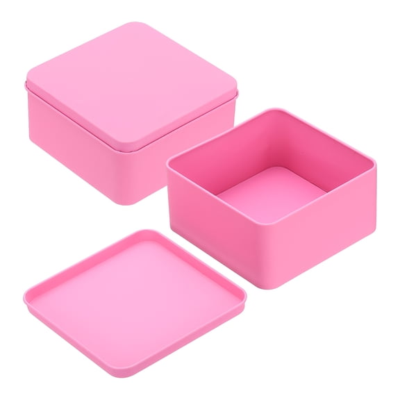 Uxcell 2Pcs Metal Tin Box, 4.5x2.2" Square Empty Tinplate Containers with Lid Portable Storage Box Candy Jars for Valentine's Day, Candle Jewelry Craft Storage Home Organizer, Pink