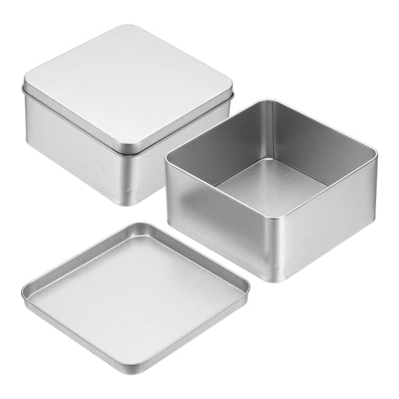 Uxcell 2Pcs Metal Tin Box, 4.5x2.2" Square Empty Tinplate Containers with Lid Portable Storage Box Candy Jars for Valentine's Day, Candle Jewelry Craft Storage Home Organizer, Silver