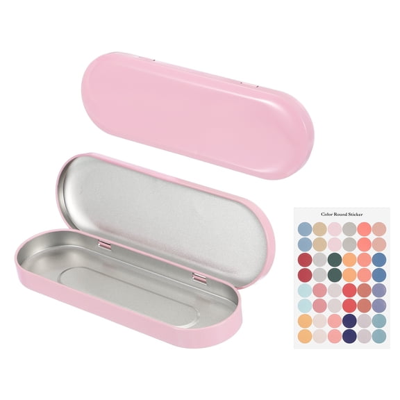 Uxcell 2Pcs Metal Tin Box Container, 6.9x2.4x0.7" Oval Empty Hinged Lid Box with Self Adhesive Colored Sticker, Mini Portable Storage Container for Candy, Drawing Pin Crafts, Pink