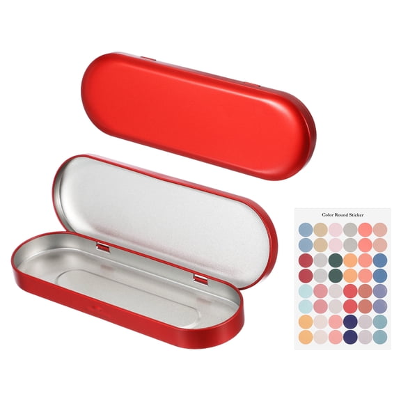 Uxcell 2Pcs Metal Tin Box Container, 6.9x2.4x0.7" Oval Empty Hinged Lid Box with Self Adhesive Colored Sticker, Mini Portable Storage Container for Candy, Drawing Pin Crafts, Red