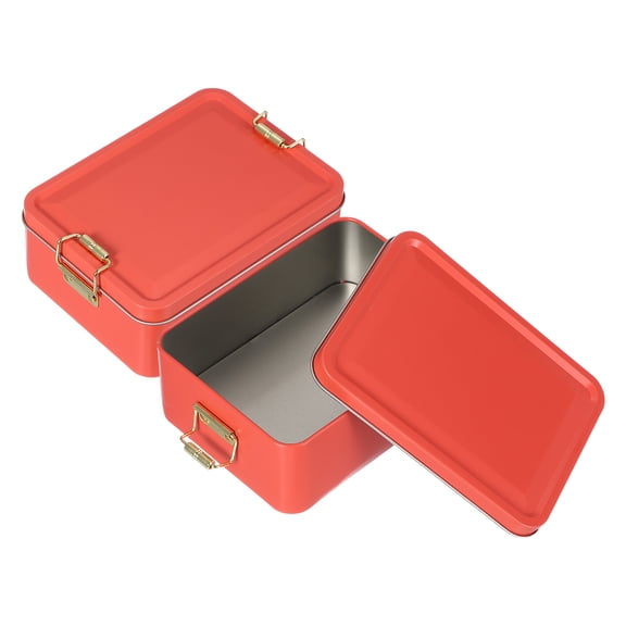 Uxcell 2Pcs Metal Tinplate Box with Lids, 5.7x4.3x2.2" Empty Rectangular Tin Box Container with Clasp for Home Office Travel Organizer Gifts Cookies Pencil Case Craft Storage, Red