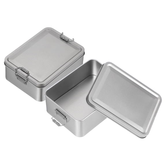 Uxcell 2Pcs Metal Tinplate Box with Lids, 5.7x4.3x2.2" Empty Rectangular Tin Box Container with Clasp for Home Office Travel Organizer Gifts Cookies Pencil Case Craft Storage, Silver