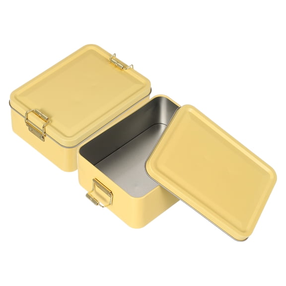 Uxcell 2Pcs Metal Tinplate Box with Lids, 5.7x4.3x2.2" Empty Rectangular Tin Box Container with Clasp for Home Office Travel Organizer Gifts Cookies Pencil Case Craft Storage, Yellow