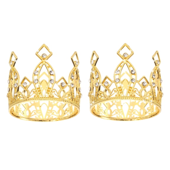 Uxcell 2Pcs Mini Crown Cake Toppers, Alloy Queen Princess Little Gold Crown Heart Shaped, Diamond Square Crown