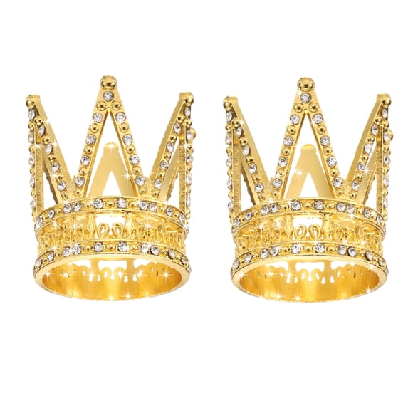 Uxcell 2Pcs Mini Crown Cake Toppers, Alloy Queen Princess Little Gold Crown Heart Shaped, Mini Double Layer