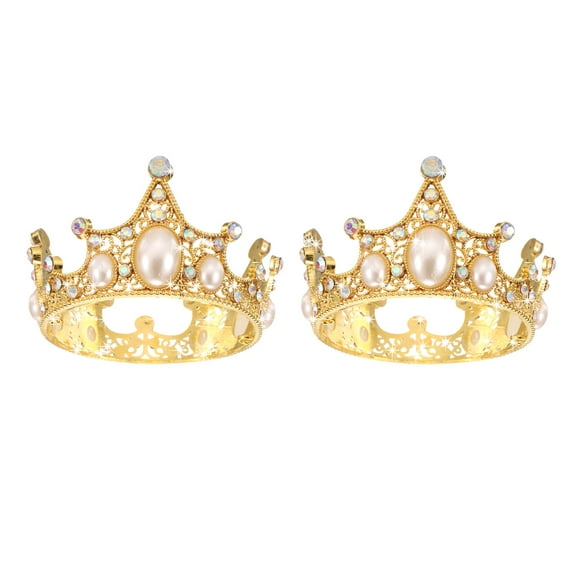 Uxcell 2Pcs Mini Crown Cake Toppers, Alloy Queen Princess Little Gold Crown Heart Shaped, Vintage Crown