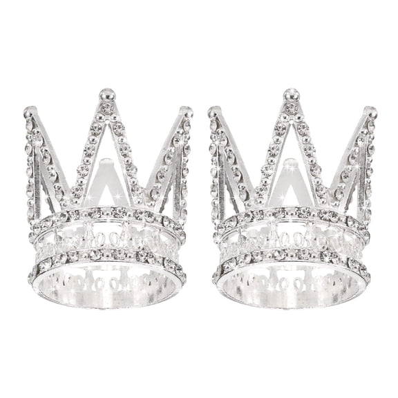 Uxcell 2Pcs Mini Crown Cake Toppers, Alloy Queen Princess Little Silver Crown Heart Shaped, Mini Double Layer