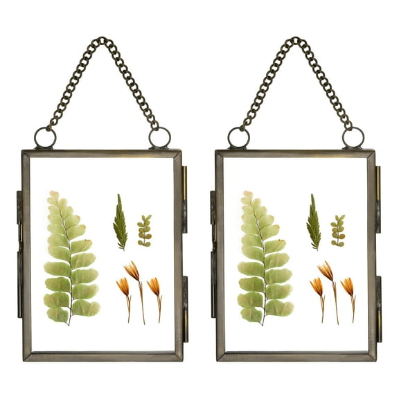 Uxcell 2Pcs Mini Hanging Glass Frame, 2.5x3.5 Inch Clear Brass Frame with Chain Rectangle Floating Picture Frame Double Glass