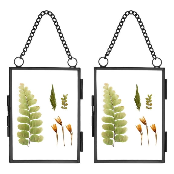 Uxcell 2Pcs Mini Hanging Glass Frame, 3x4 Inch Clear Brass Frame with Chain Rectangle Floating Picture Frame Double Glass
