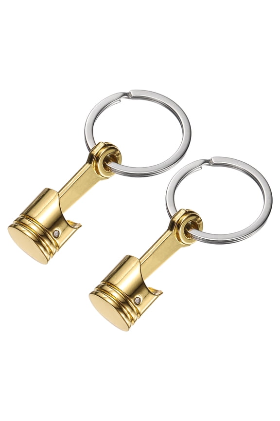 2Pcs Narrow Piston Keychain Car Piston Auto Parts Key Chains Piston Keyring Key Fob Fit Men Women for Cars Trucks Bikes, Gold