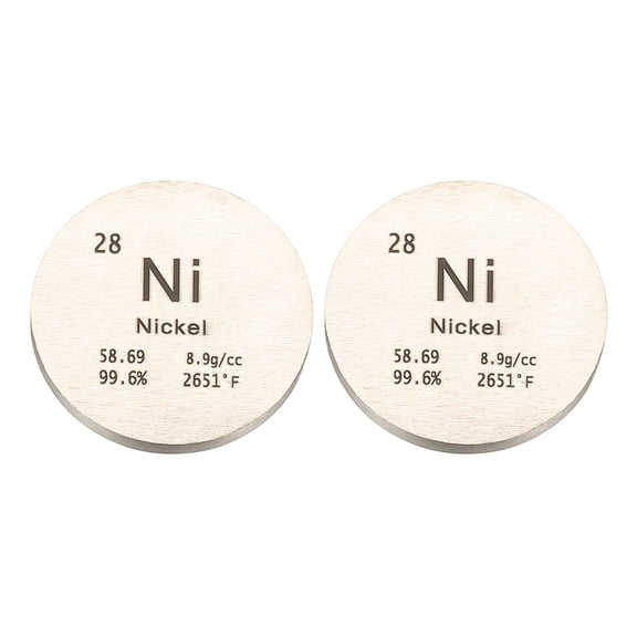 Uxcell 2Pcs Nickel Disc, 0.8 inch Ni Density Circle Sheets Plates High Density Element Cube Unique Metal Periodic Table for Collections Lab Experiment Chemistry Teacher Scientific