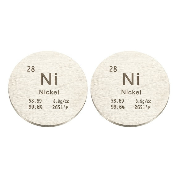 Uxcell 2Pcs Nickel Disc, 1.2 inch Ni Density Circle Sheets Plates High Density Element Cube Unique Metal Periodic Table for Collections Lab Experiment Chemistry Teacher Scientific