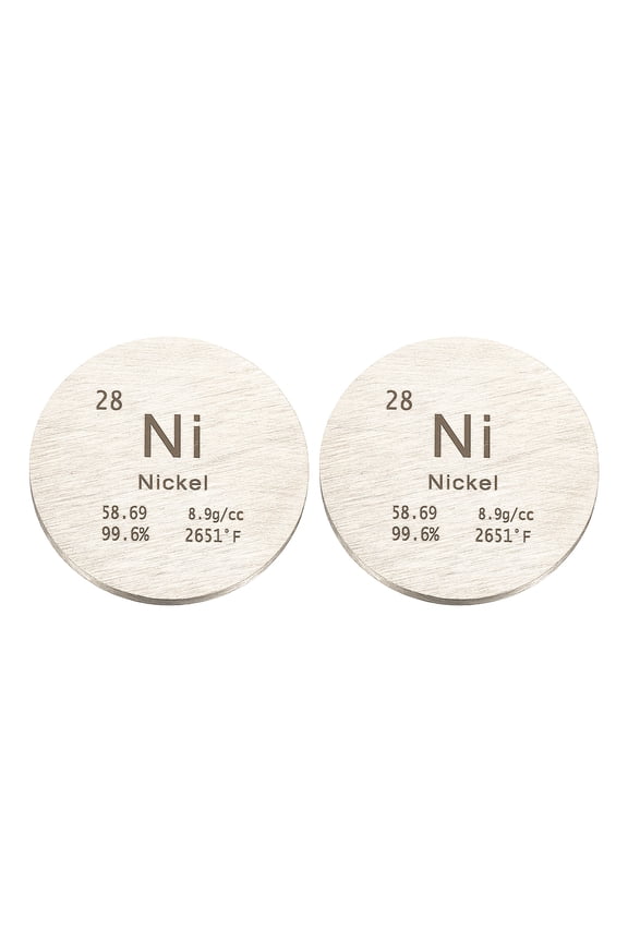 2Pcs Nickel Disc, 1.2 inch Ni Density Circle Sheets Plates High Density Element Cube Unique Metal Periodic Table for Collections Lab Experiment Chemistry Teacher Scientific