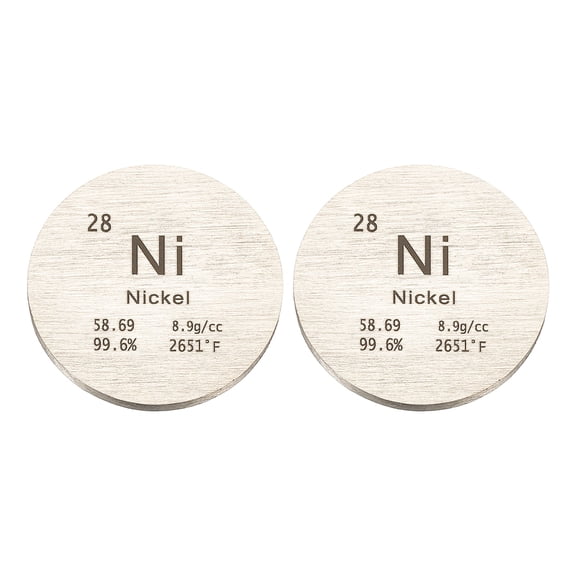 Uxcell 2Pcs Nickel Disc, 1 inch Ni Density Circle Sheets Plates High Density Element Cube Unique Metal Periodic Table for Collections Lab Experiment Chemistry Teacher Scientific