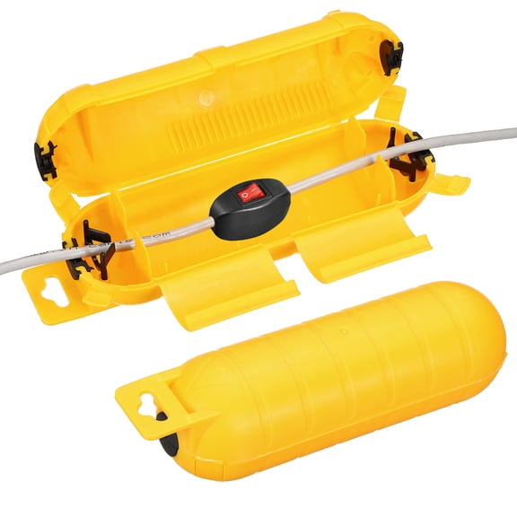 Uxcell 2Pcs Outdoor Extension Cord Safety Cover, IP55 ABS Yellow Waterproof Electrical Connection Box Outdoor Plug Cover Protector for Socket Christmas Holiday Light, 9.06 x 2.66 x 2.66in