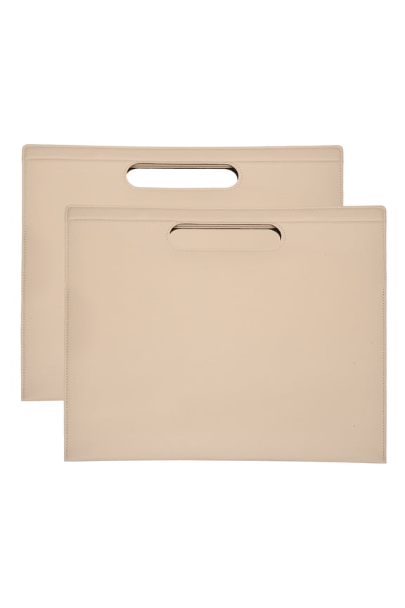 2Pcs PU Leather A4 File Folder, 13.3x12.6" Waterproof Document Organizer Textured Portfolio Folder Case Portable Briefcase Carrier with Magnetic Closure for Office, Khaki