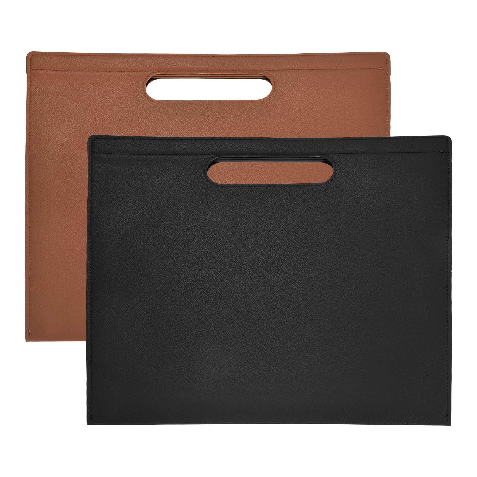 Uxcell 2Pcs PU Leather A4 File Folder, 13.3x12.6" Waterproof Document Organizer Textured Portfolio Folder Case Portable Briefcase Carrier with Magnetic Closure for Office, Brown, Black