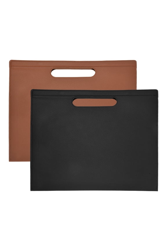 2Pcs PU Leather A4 File Folder, 13.3x12.6" Waterproof Document Organizer Textured Portfolio Folder Case Portable Briefcase Carrier with Magnetic Closure for Office, Brown, Black
