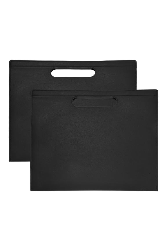 2Pcs PU Leather A4 File Folder, 13.3x12.6" Waterproof Document Organizer Textured Portfolio Folder Case Portable Briefcase Carrier with Magnetic Closure for Office, Black
