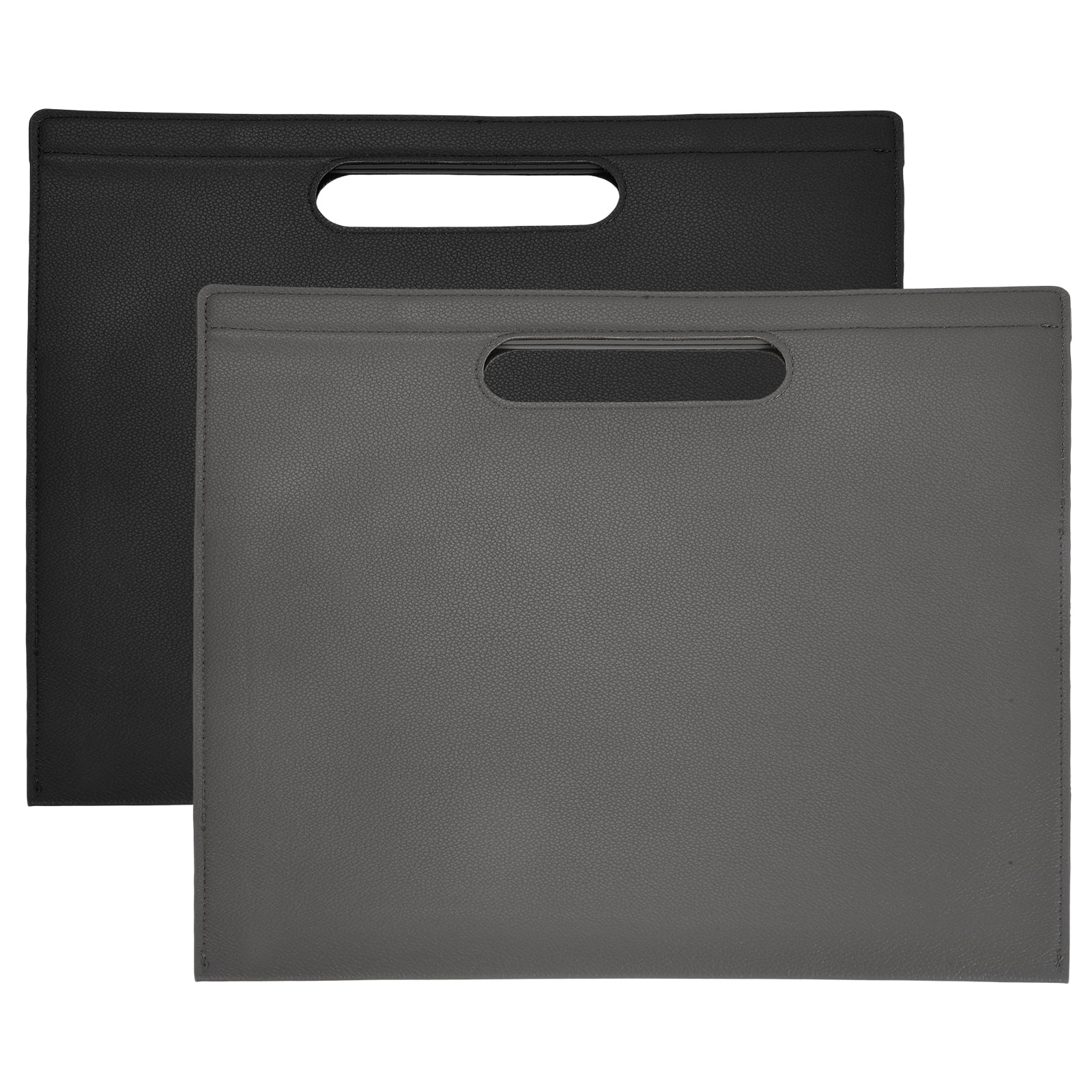 Uxcell 2Pcs PU Leather A4 File Folder, 13.3x12.6" Waterproof Document Organizer Textured Portfolio Folder Case Portable Briefcase Carrier with Magnetic Closure for Office, Grey, Black