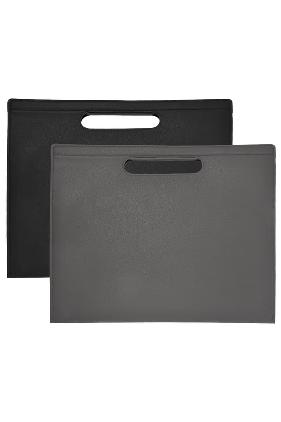 2Pcs PU Leather A4 File Folder, 13.3x12.6" Waterproof Document Organizer Textured Portfolio Folder Case Portable Briefcase Carrier with Magnetic Closure for Office, Grey, Black
