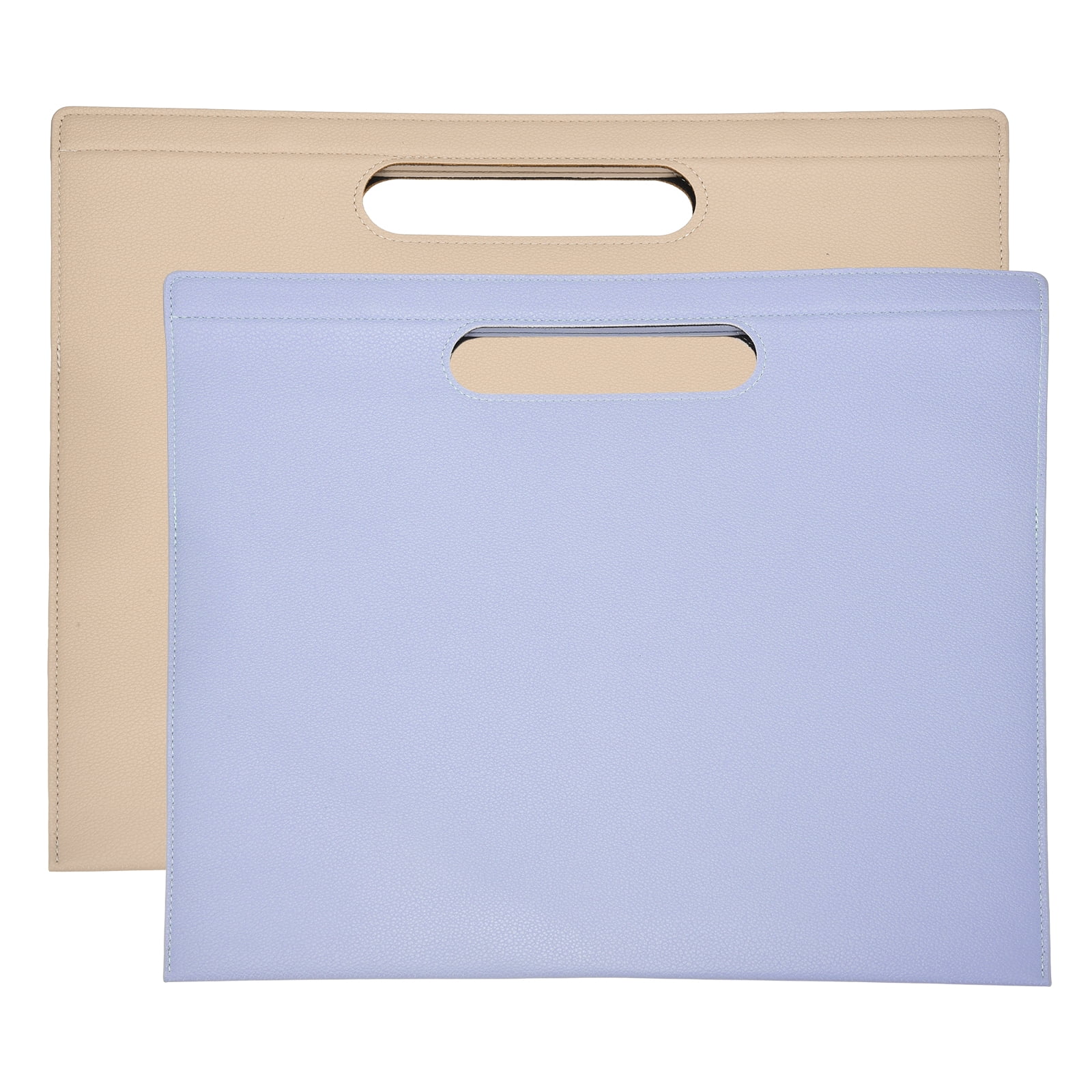 Uxcell 2Pcs PU Leather A4 File Folder, 13.3x12.6" Waterproof Document Organizer Textured Portfolio Folder Case Portable Briefcase Carrier with Magnetic Closure for Office, Purple, Khaki