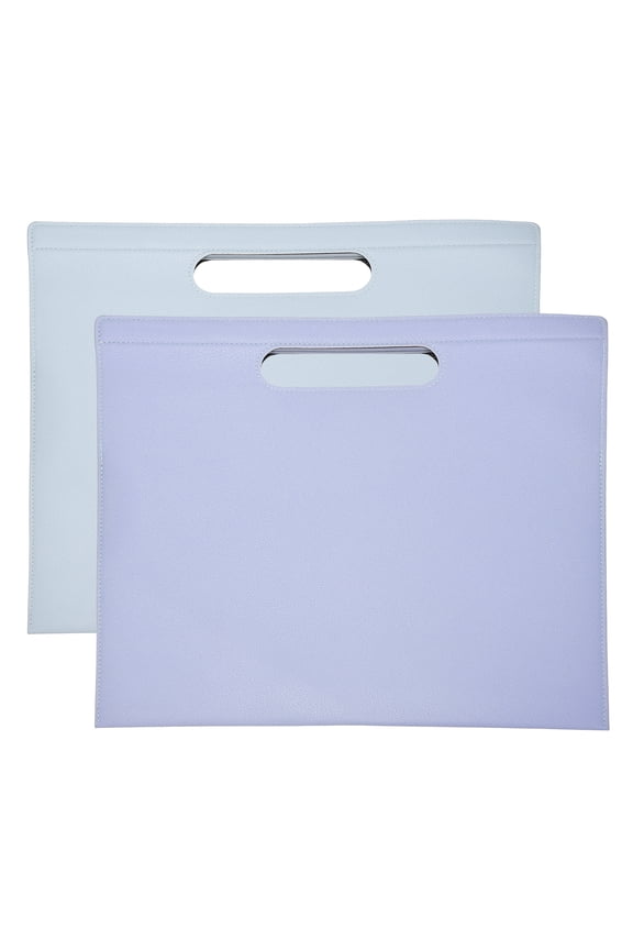 2Pcs PU Leather A4 File Folder, 13.3x12.6" Waterproof Document Organizer Textured Portfolio Folder Case Portable Briefcase Carrier with Magnetic Closure for Office, Purple, Blue