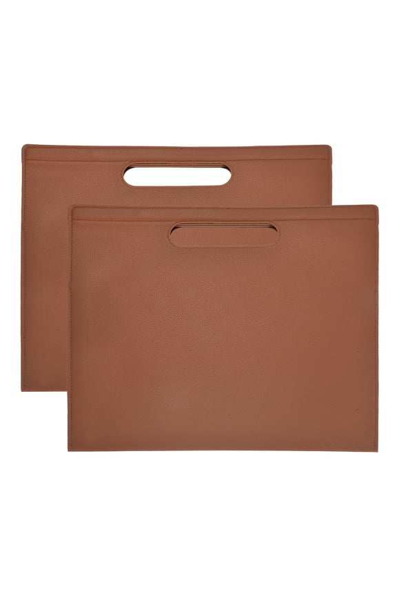 2Pcs PU Leather A4 File Folder, 13.3x12.6" Waterproof Document Organizer Textured Portfolio Folder Case Portable Briefcase Carrier with Magnetic Closure for Office, Brown