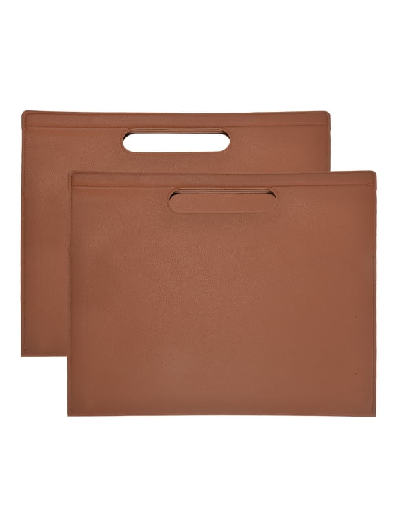 2Pcs PU Leather A4 File Folder, 13.3x12.6" Waterproof Document Organizer Textured Portfolio Folder Case Portable Briefcase Carrier with Magnetic Closure for Office, Brown