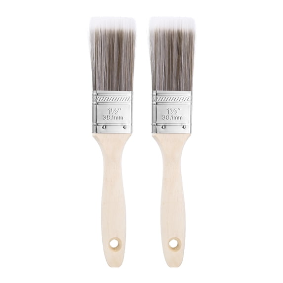 Uxcell 2Pcs Paint Brushes 1.5" Flat Paint and Chip Brushes for DIY Paint Flat Art Furniture Fences Deck Wall Trim, Brown