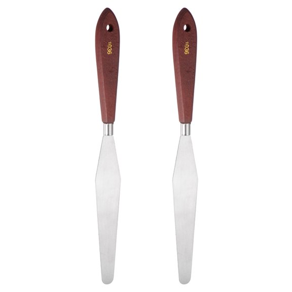 Uxcell 2Pcs Painting knife 5"x0.47" Rhombus Straight Palette Scraper with Round Wood Handle for Paint Craft Spreading