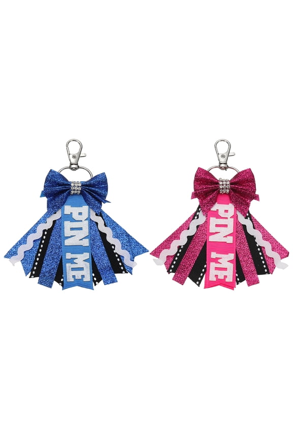 2Pcs Pin Me Cheer Bow Keychain, Sport Cute Cheerleader Gifts Key Chains for Backpack Purse Keyring Schoolbag Pendant Birthday Gift, Blue, Rose Red