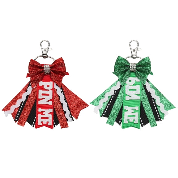Uxcell 2Pcs Pin Me Cheer Bow Keychain, Sport Cute Cheerleader Gifts Key Chains for Backpack Purse Keyring Schoolbag Pendant Birthday Gift, Red, Green