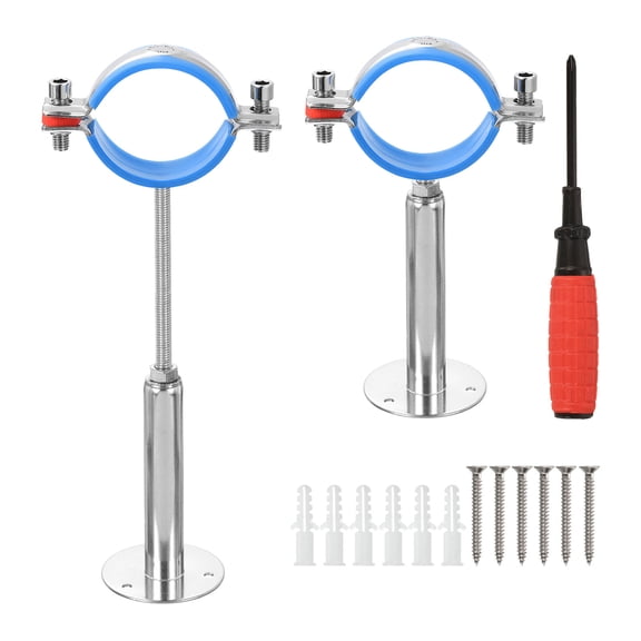 Uxcell 2Pcs Pipe Support, Stainless Steel Pipe Support Bracket, Adjustable Height 100-200mm for OD Pipe 60-65mm