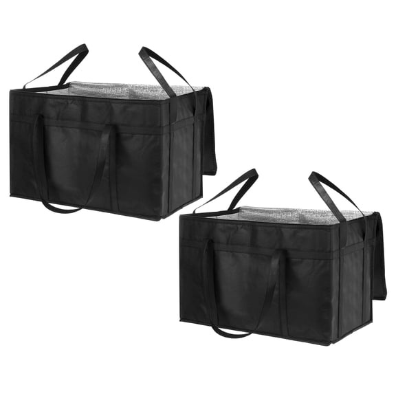 Uxcell 2Pcs Pizza Bags for Carry 15"x15"x13.8" Insulated Bags for Carried, Black