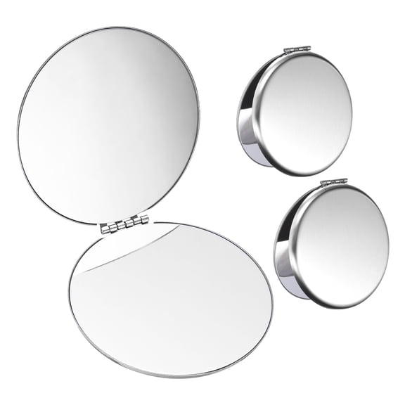 Uxcell 2Pcs Pocket Mirror for Purse, Double-Sided Compact Mirror Stainless Steel Travel Makeup Mirrors Portable Foldable Design for Women Girls Gifts Daily Use, Silver (Round)