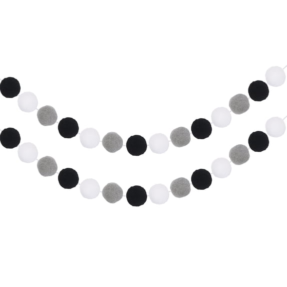 Uxcell 2Pcs Pom Pom Garland Balls 6.5ft Decorative Garland for Party Black White Gray