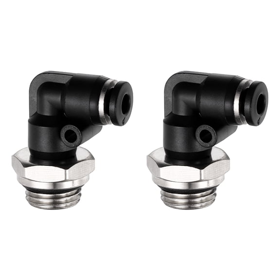 Uxcell 2Pcs Push to Connect Fittings, Fit 0.16" OD Tube 1/4" G Nickel Plated Brass 90 Degree Pneumatic Male Elbow Adapter, Air Line Quick Connect Fittings for Irrigation Aquarium, Black