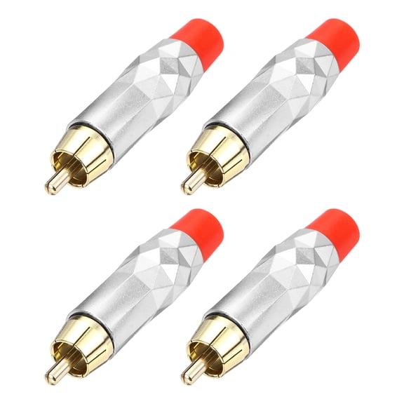 4Pcs RCA Male Plugs/connector/adapter, Speaker Wire Connector, RCA Solder Gold-Plated Copper Male Stereo Audio Connector Adapter 8MM Jack(Silver Red/Black Rubber Ring)
