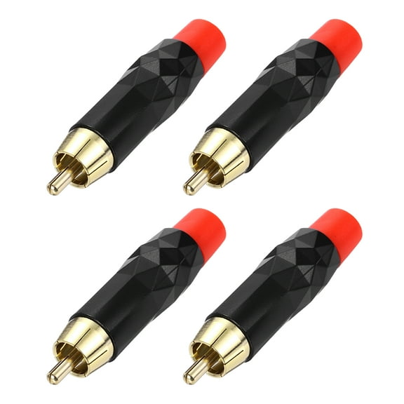 4Pcs RCA Male Plugs/connector/adapter, Speaker Wire Connector, RCA Solderless Gold-Plated Copper Male Stereo Audio Connector Adapter 8MM Jack(Black, Red/black Rubber Ring)