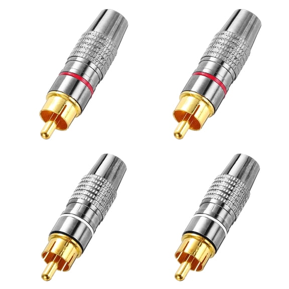 4Pcs RCA to Speaker Wire Connector, RCA Solderless Male Silver Plated Stereo Audio Connector Adapter 8MM Jack Plug