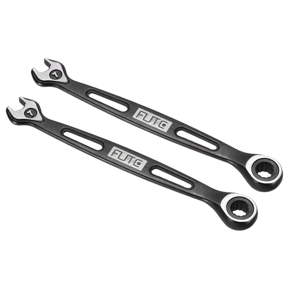 Uxcell 2Pcs Ratcheting Combination Wrench 7mm Stubby Wrench Metric High Carbon Steel Double 12-Point Box Open-Ended Ratchet Spanner Tool for Household Garage Workshop Auto Repairs, Black