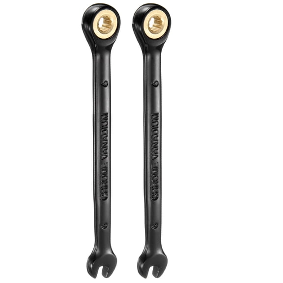 Uxcell 2Pcs Ratcheting Wrench 6mm Metric Open End Wrench 72-Teeth CR-V Steel 12 Point Nickel Plated Combination Ratchet Wrench