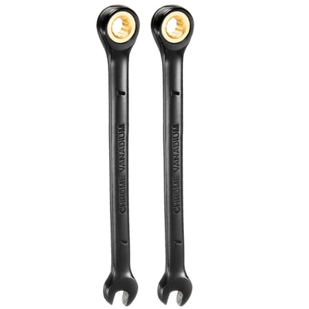 Uxcell 2Pcs Ratcheting Wrench 7mm Metric Open End Wrench 72-Teeth CR-V Steel 12 Point Nickel Plated Combination Ratchet Wrench