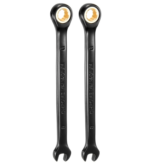 Uxcell 2Pcs Ratcheting Wrench 8mm Metric Open End Wrench 72-Teeth CR-V Steel 12 Point Nickel Plated Combination Ratchet Wrench