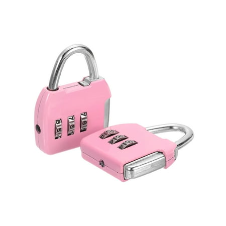 Uxcell 2Pcs Resettable 3 Digit Combination Lock, (47 x 36mm, Pink), Customizable Code Combination Padlock Sports Locker Lock for Gym Backpack Fence Backyard Gate