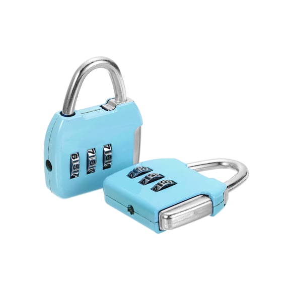 Uxcell 2Pcs Resettable 3 Digit Combination Lock, (47 x 36mm, Sky Blue), Customizable Code Combination Padlock Sports Locker Lock for Gym Backpack Fence Backyard Gate