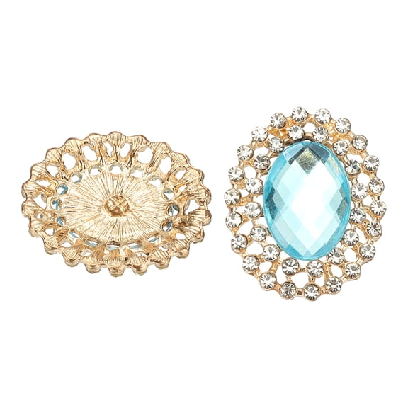 Uxcell 2Pcs Rhinestone Buttons, Large Gemstone Sew on Rhinestone Buttons for Clothing, Lake Blue